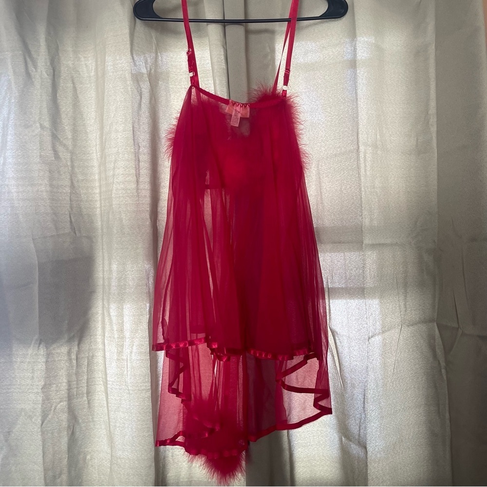 Inner most vintage Red Sheer Valentines feather Babydoll lingerie size large - Picture 5 of 5